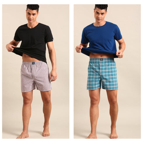 2 Pack Checked Cotton Boxers