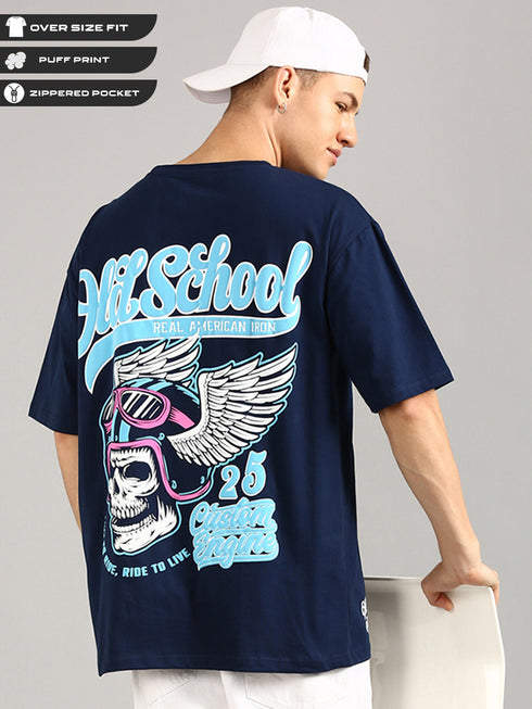 Navy Blue Oversized Puffy Printed T-shirt