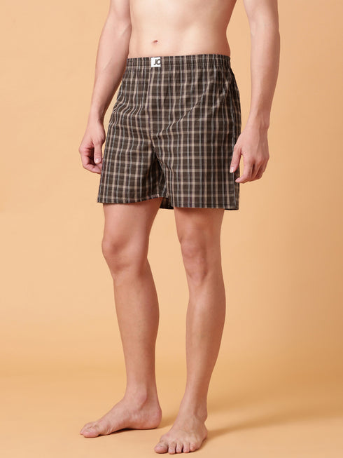 Brown & Black Checked Cotton Boxer