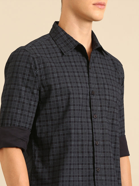 Dark Blue Checked Full Sleeve Casual Shirt