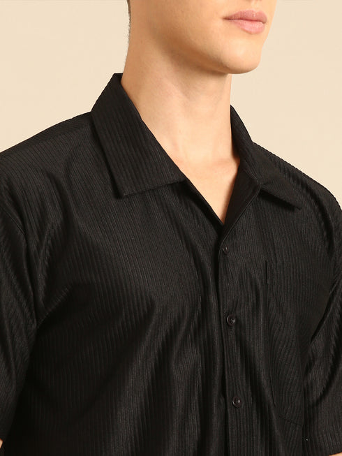 Black Textured Relaxed Fit Co-Ords Set