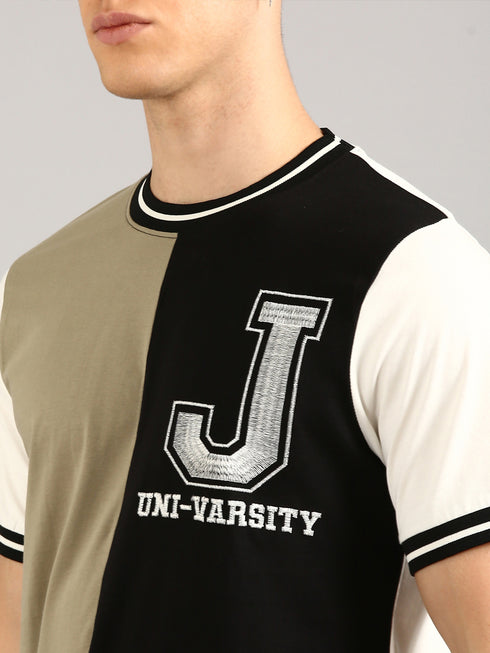 Olive & Black Printed Regular Fit T-Shirt