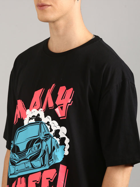 Black Oversized Glossy Printed T-shirt