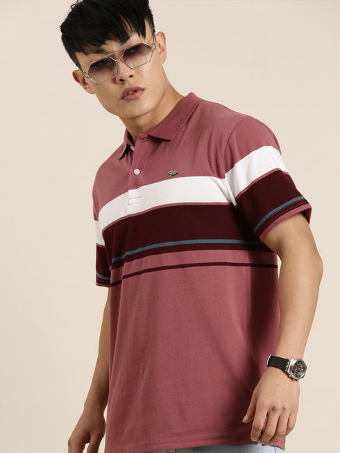 Maroon Striped Polo T-shirt