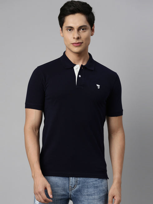 Navy Blue Solid Polo T-Shirt