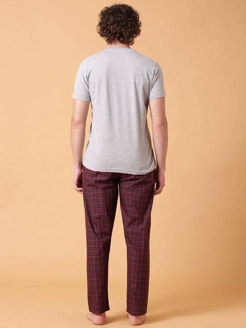 Ecru and Red Checked Night Suit