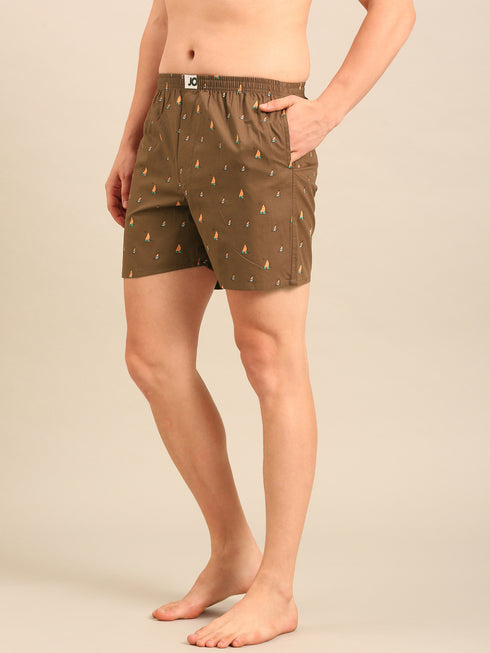 Brown with Bee Printed Cotton Boxers