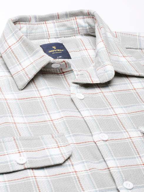 Light Grey & White Checked Full Sleeve Oversized Casual Shirt