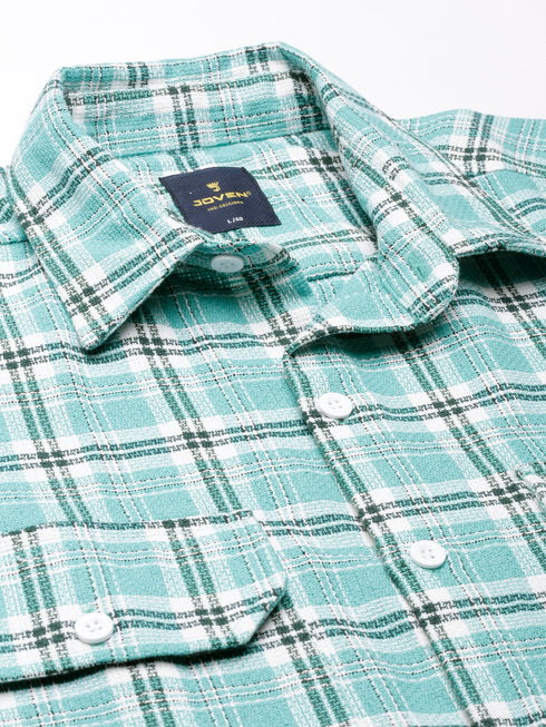 Green & Black Checked Full Sleeve Oversized Casual Shirt