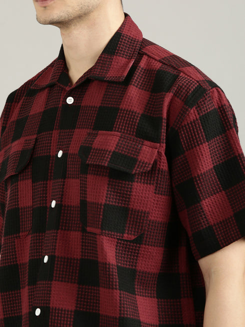 Red&Black Checked Short Sleeved Oversized Shirt