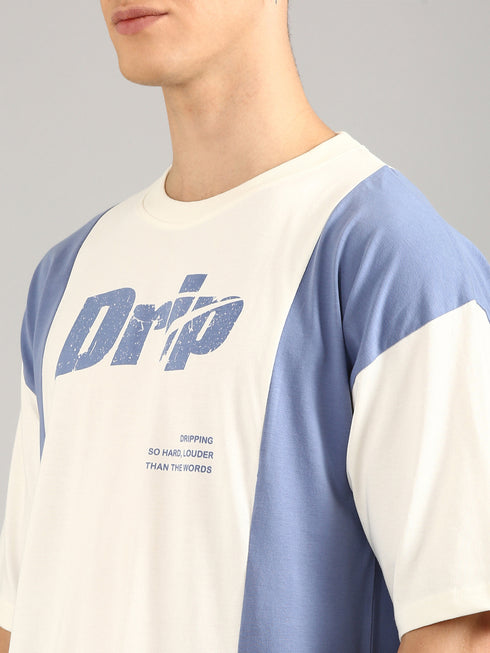 Blue & White Printed Oversized T-Shirt