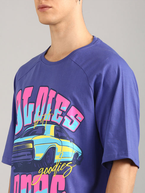 Royal Blue Oversized Printed Raglan T-shirt