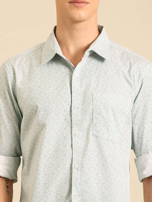 Light Mint Printed Full Sleeve Casual Shirt