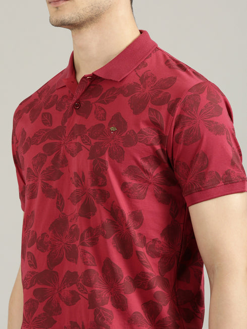 Maroon Printed Polo T-shirt