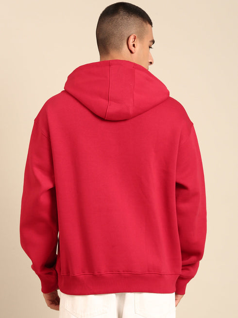 JOVEN Men Printed Full Sleeve Hooded Sweatshirt