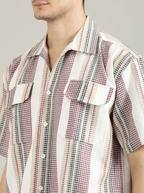 Multicolor Striped Short Sleeved Oversized Shirt