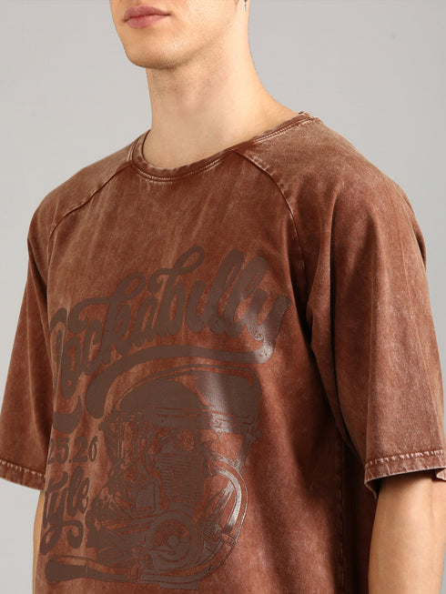 Brown Oversized Distressed Stone Washed Raglan T-shirt