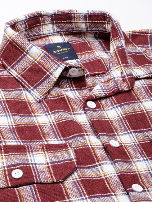 Red & White Checked Full Sleeved Oversized Casual Shirt