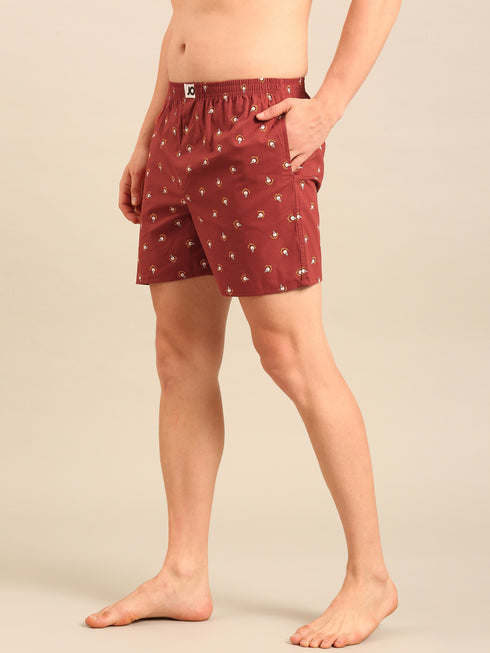 Red with Bulb Printed Cotton Boxers