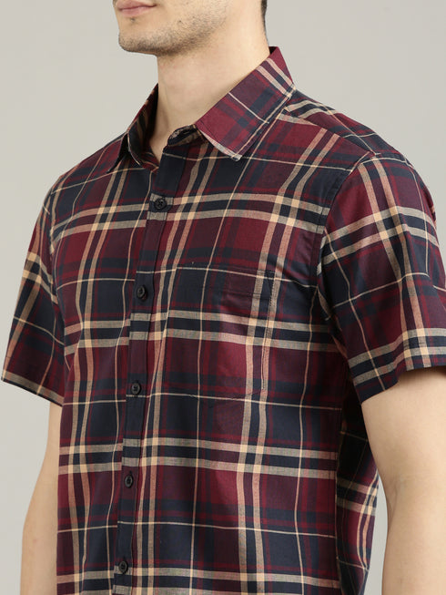 Brown Checks Short Sleeve Shirt