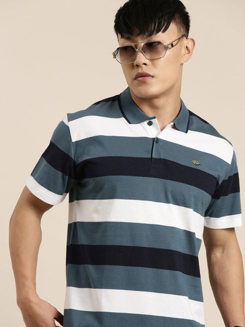 Blue Striped Polo T-shirt
