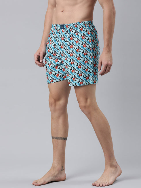 Blue Printed Cotton Boxer