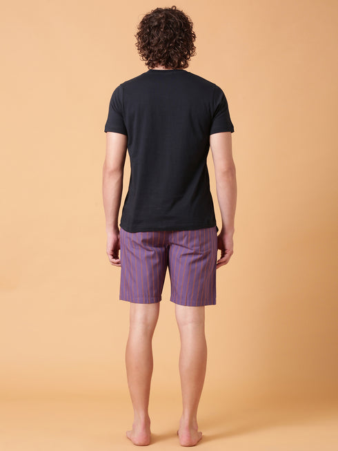 Navy and Purple Striped Night Suit