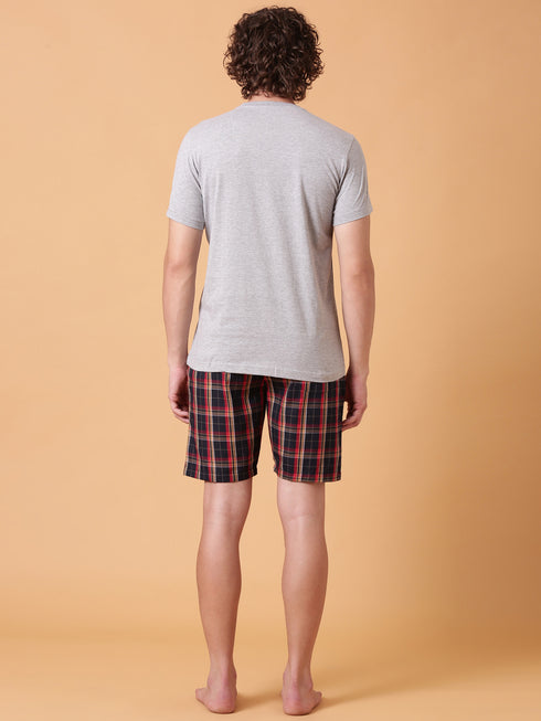 Ecru and Red Checked Night Suit