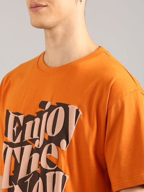 Orange Printed Oversized T-Shirt