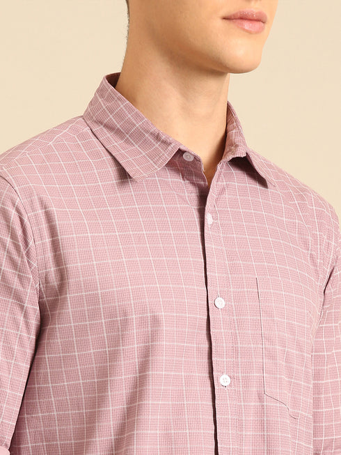 Pink Checked Full Sleeve Casual Shirt