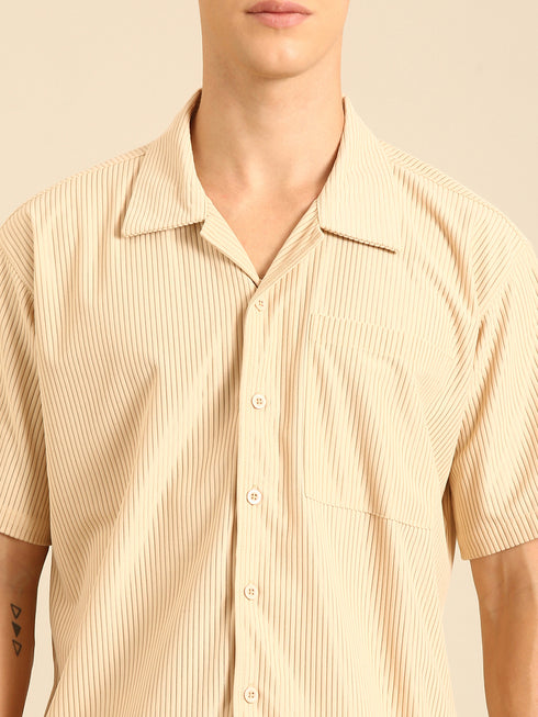 Cream Textured Relaxed Fit Co-Ords Set