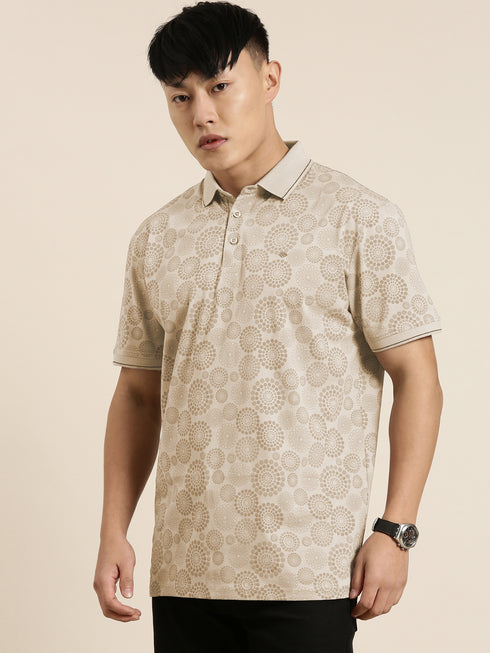 Cream Printed Polo T-shirt