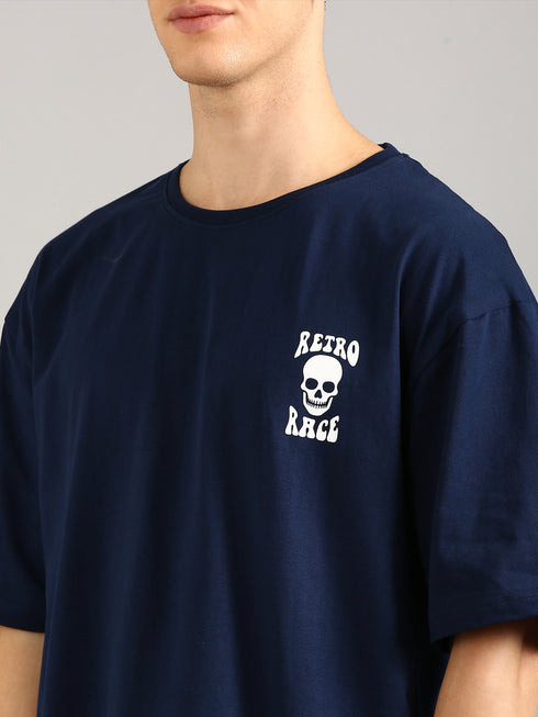 Navy Blue Oversized Puffy Printed T-shirt