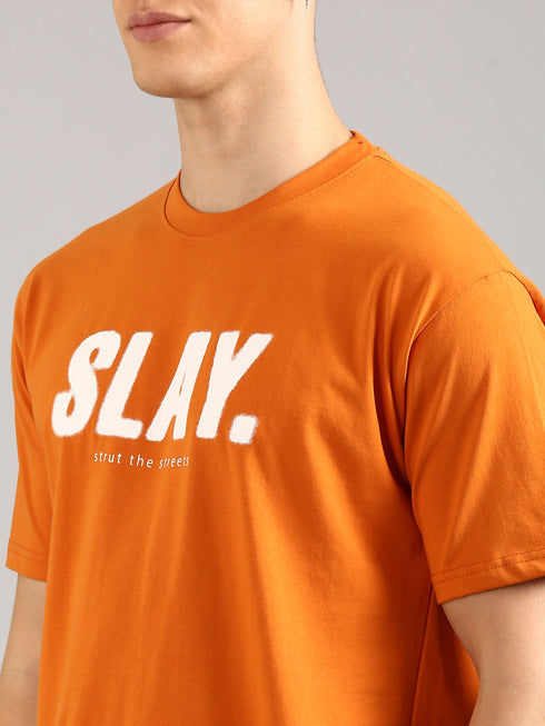 Orange Printed Regular Fit T-Shirt