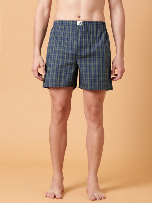 JOVEN Men Checked Pure Cotton Boxers Pack Of 2