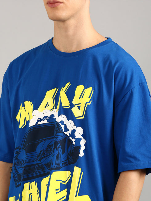 Royal Blue Oversized Glossy Printed T-shirt