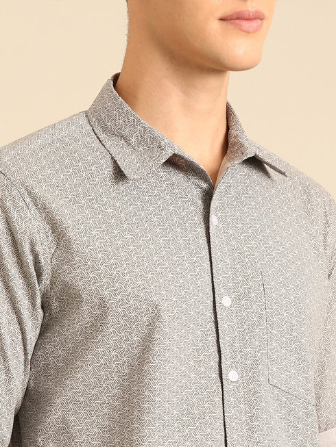 Grey Printed Full Sleeve Casual Shirt