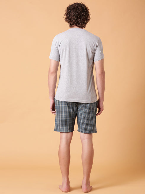 Ecru and Blue checked Night Suit