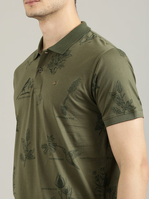 Dark Green Printed Polo T-shirt