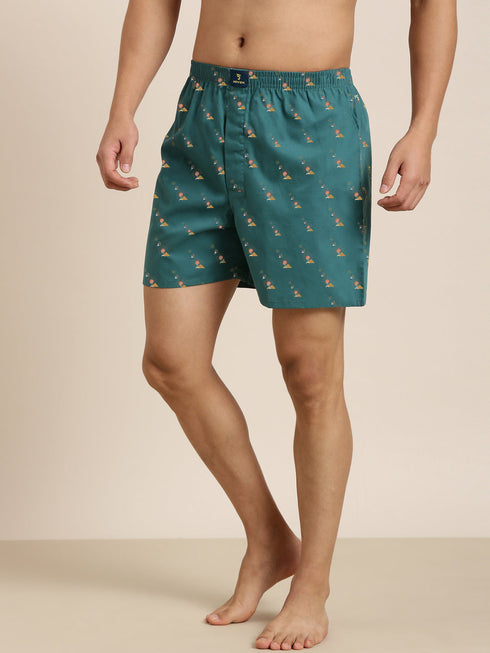 Dark Green Printed Pure Cotton Boxer