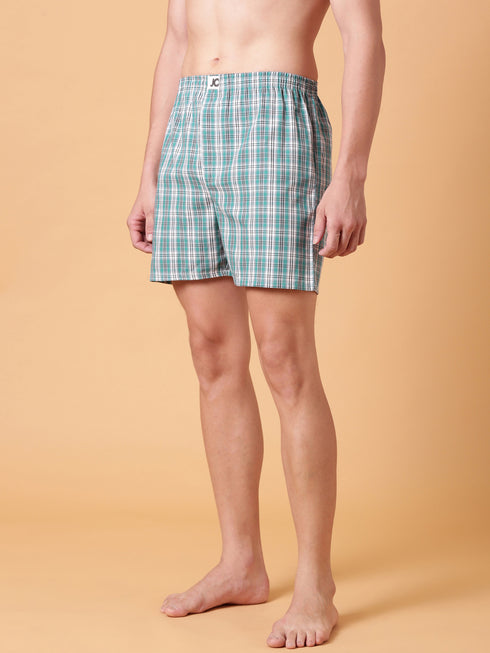 Turquoise Checked Cotton Boxer