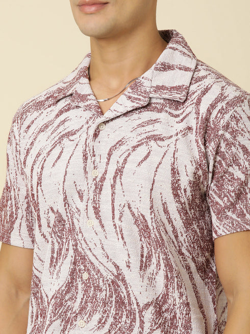 JOVEN Men Printed Casual Red Oversized Half Sleeve Shirt