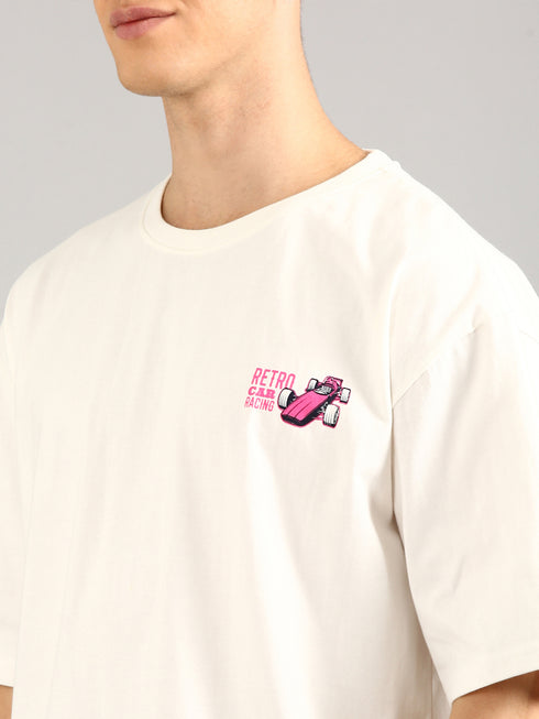 Cream Oversized Printed T-shirt