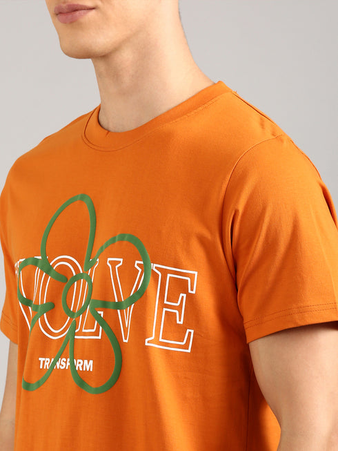 Orange Printed Regular Fit T-Shirt