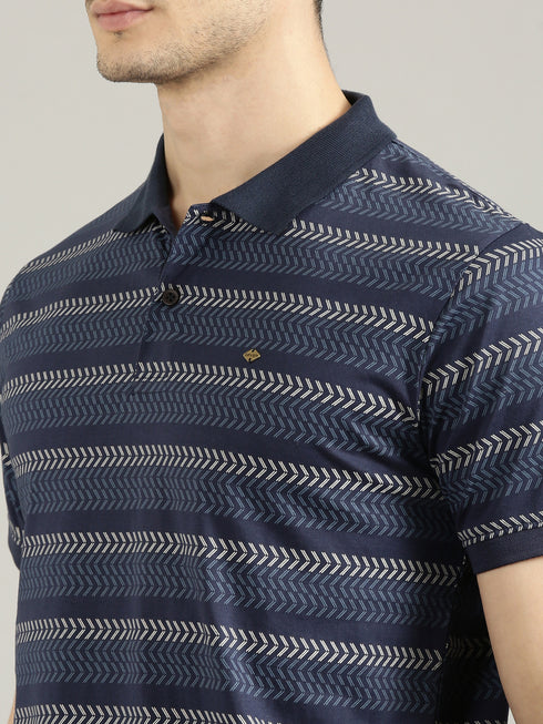 Dark Blue Striped Polo T-shirt