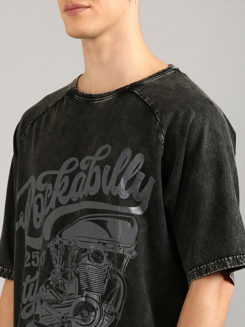 Black Oversized Distressed Stone Washed Raglan T-shirt
