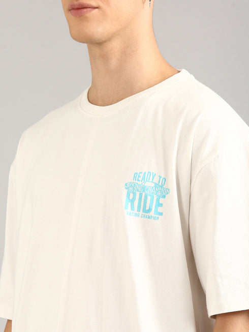 Cream Cut&Sew Oversized Printed T-shirt