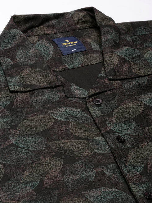 Black & Green Printed Short Sleeve Resort Shirt