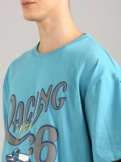 Blue Oversized Puffy Printed T-shirt