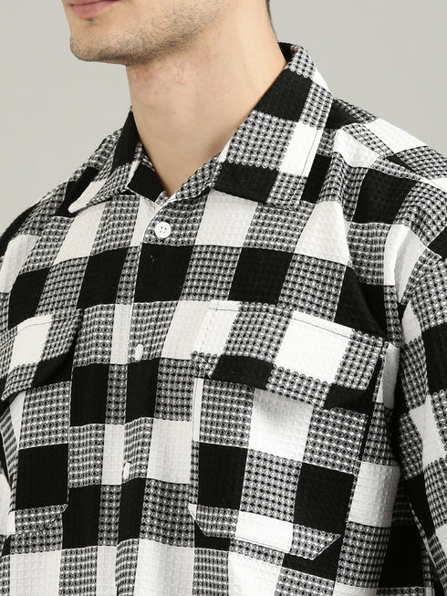 White&Black Checked Short Sleeved Oversized Shirt